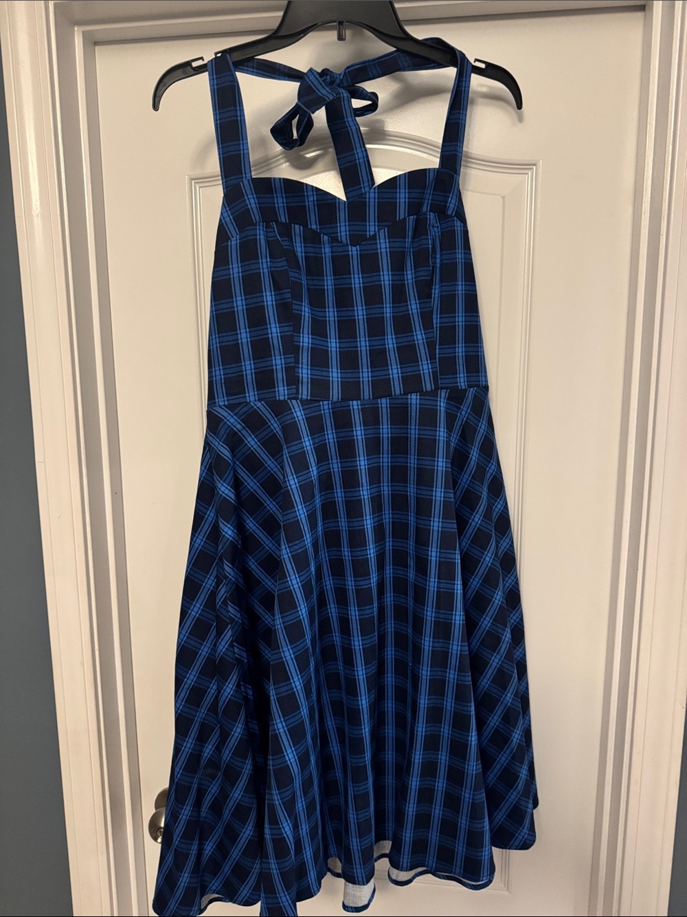 Blue Plaid Halter Fit & Flare Girls' Dress